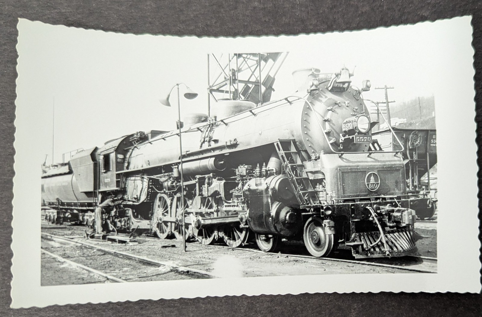 **VINTAGE 1956 BALTIMORE & OHIO RAILROAD STEAM LOCOMOTIVE NO. 5570 BL/WH PHOTO**