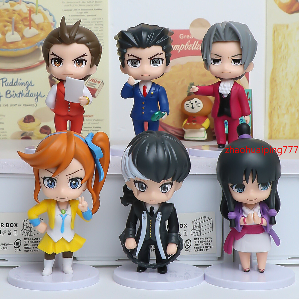 6PCS Ace Attorney Phoenix Wright Miles Edgeworth Figure Toys PVC Model Statue