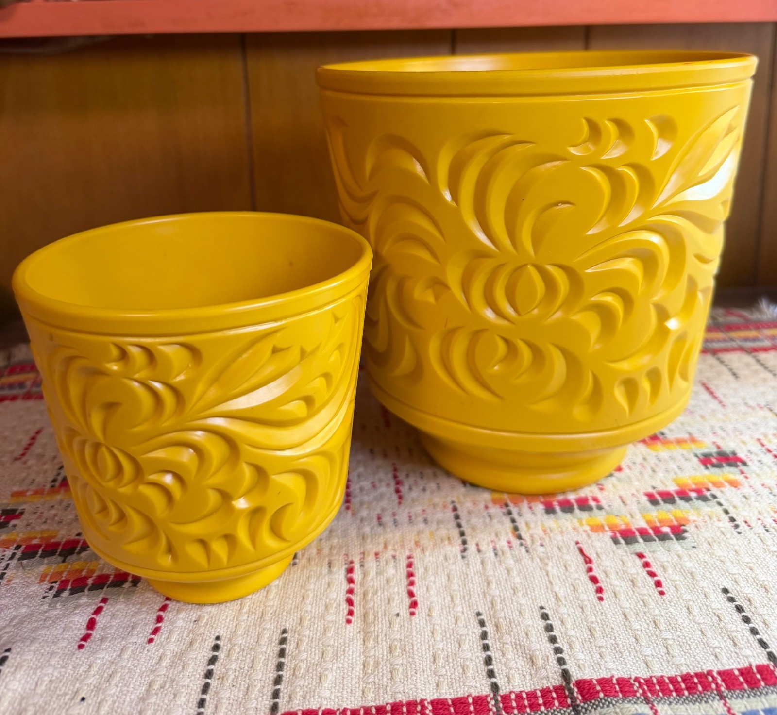 Vintage 1970s Mustard Plastic Planter Set Phillips 66 and Buckeye Plastics MCM