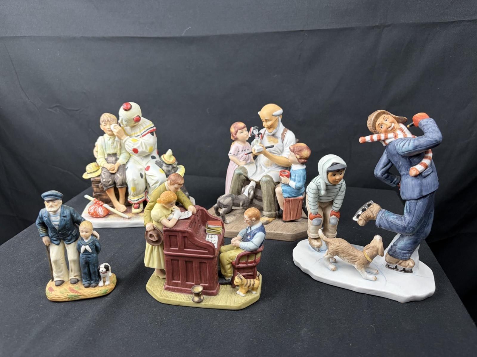 Gorham Norman Rockwell Porcelain Figurines Lot 5 Toymaker Skating Clown 1970s