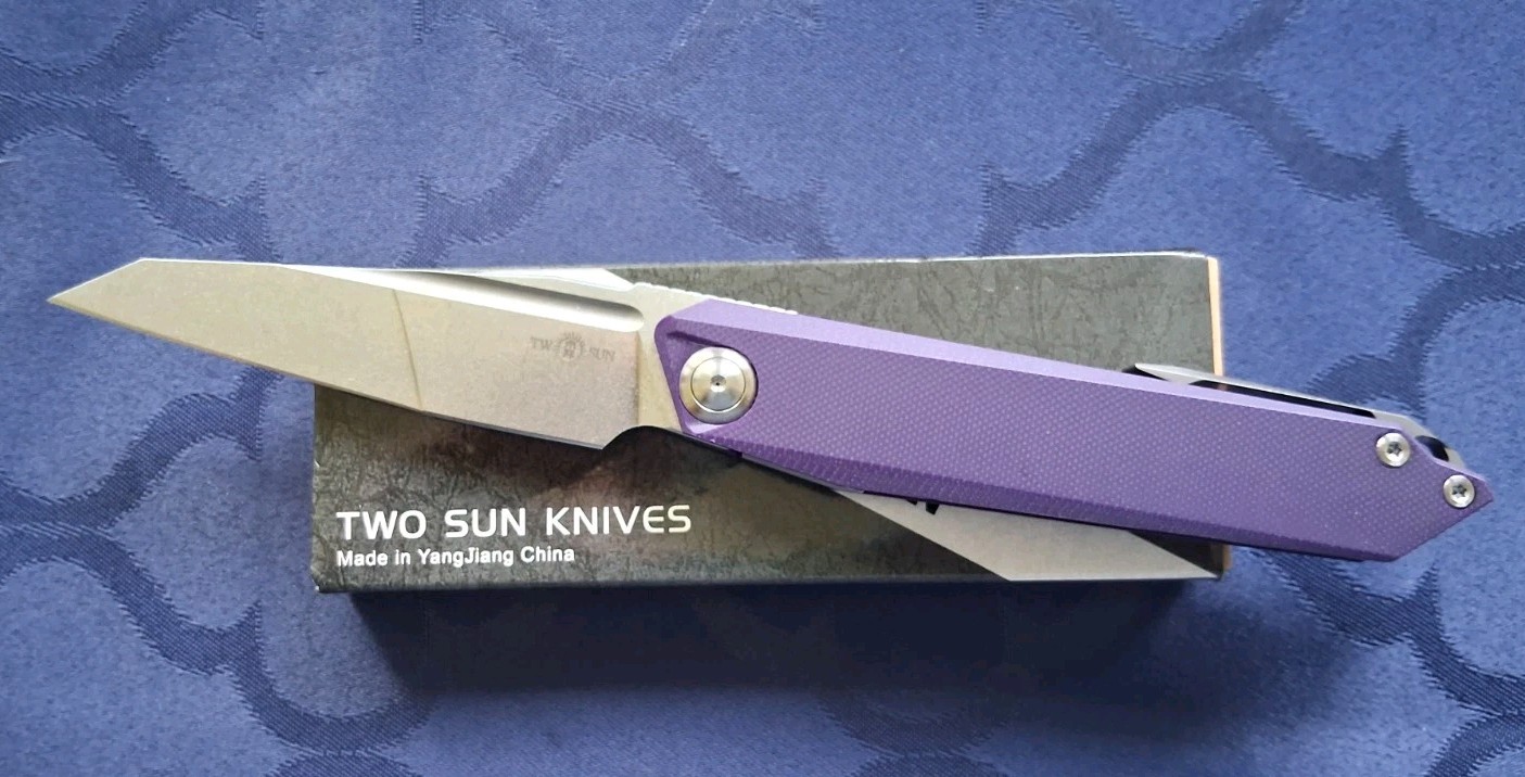 *NEW*🔥 TWO SUN - Folding Knife w/Purple G10 Handle & N690 Blade (TS218-PURPLE)