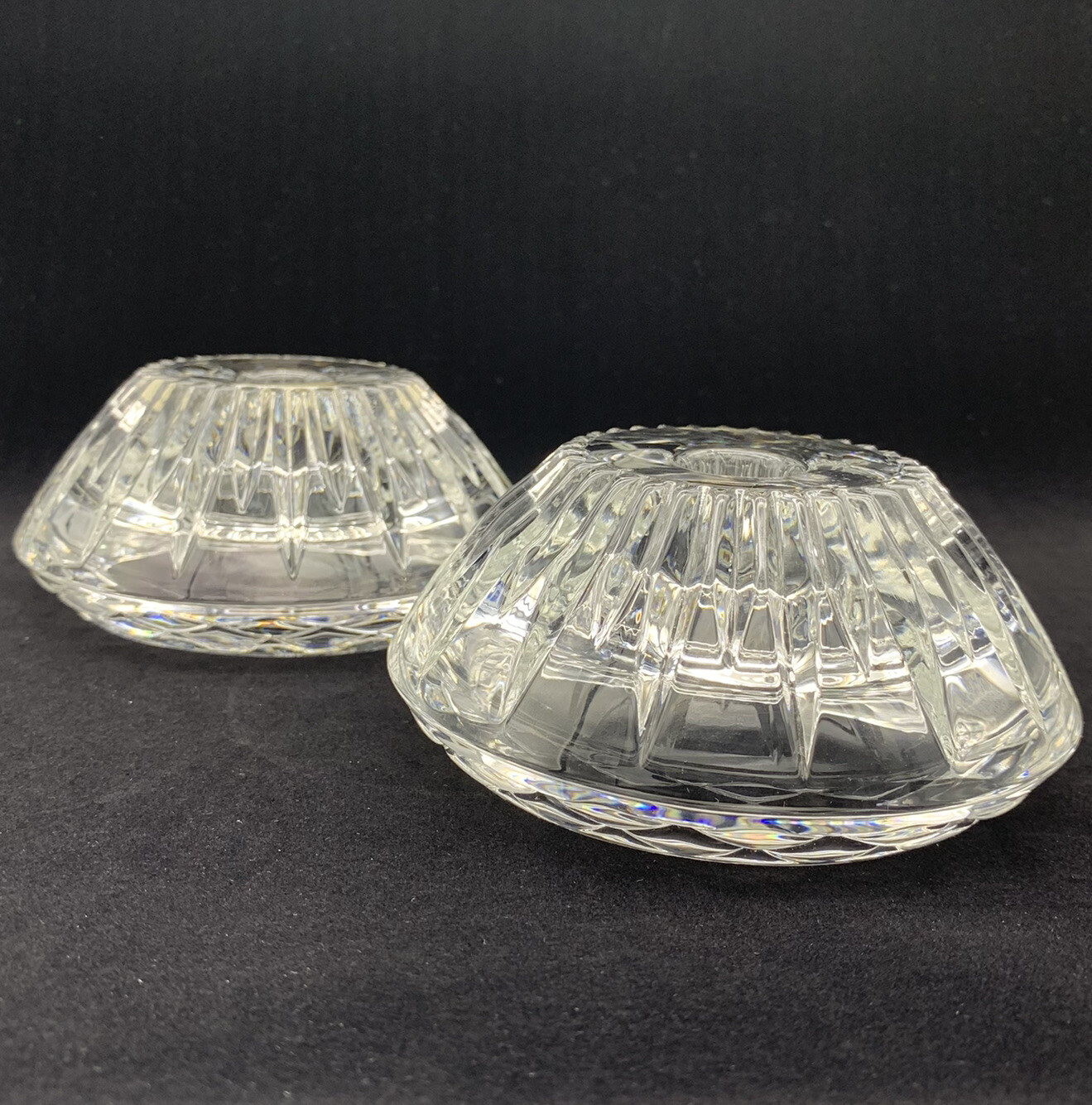 Lot of 2 80\'s Crystal Candle Holders 3-Way Heavy Cut Made In USA Princess House