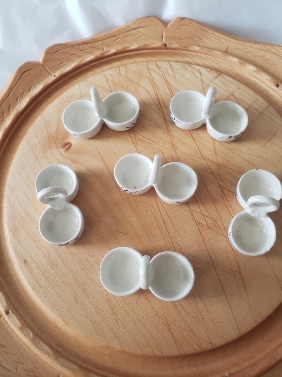 ANTIQUE FRENCH RARE IRONSTONE DOUBLE SALT CELLARS SERVICE FOR 6 BLUE TRANSFER 