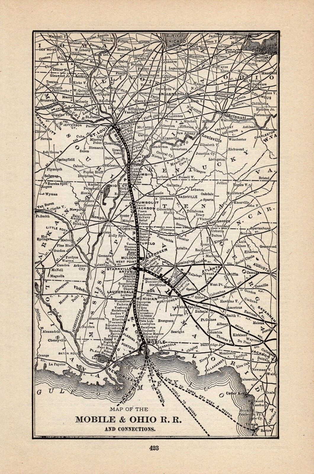 1901 Antique Mobile and Ohio Railroad Map  Mobile & Ohio Railway Map  1535