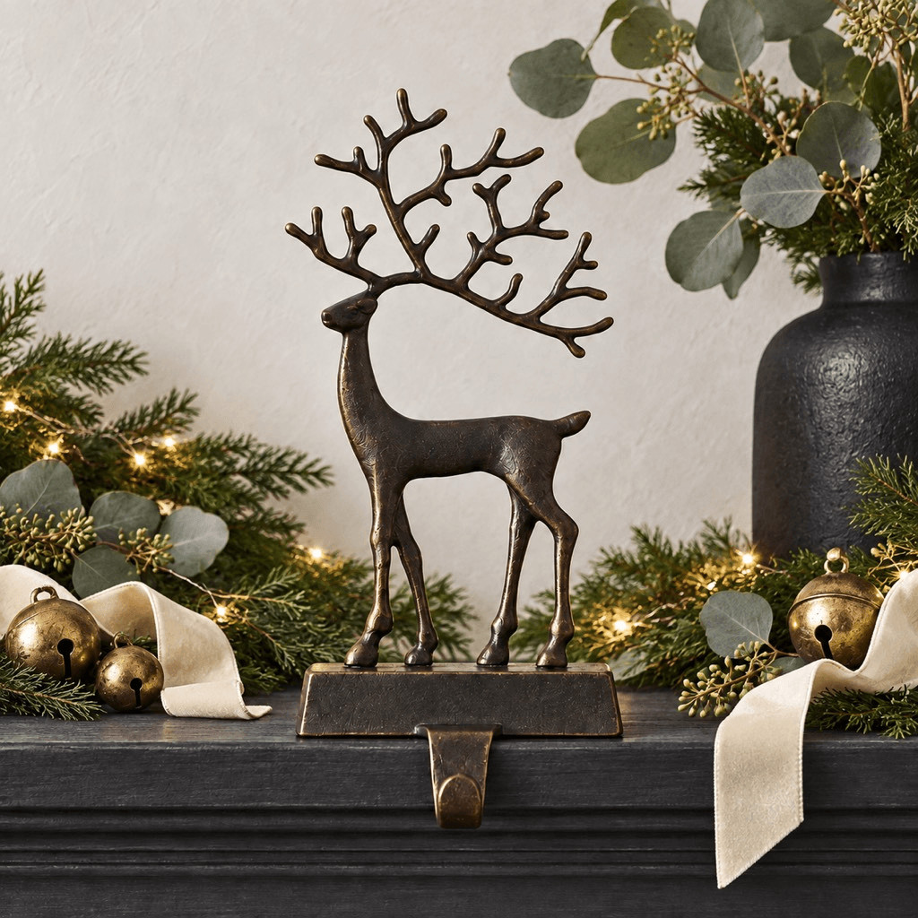NIB Pottery Barn Santa\'s Reindeer Stocking Holder bronze NIB Pottery Barn Santa\'s Reindeer Stocking Holder bronze