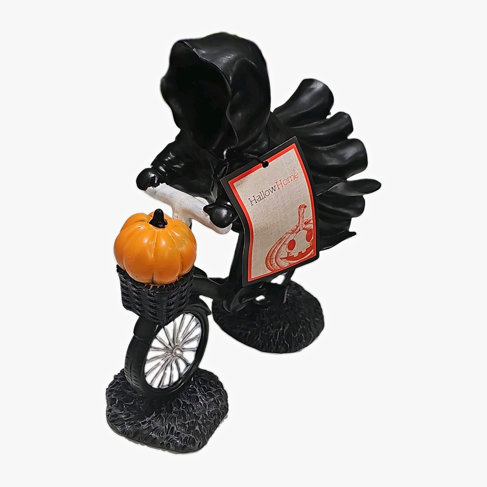 HallowHome Halloween Grim Reaper Riding Bicycle Figurine Pumpkin Basket NWT HallowHome Halloween Grim Reaper Riding Bicycle Figurine Pumpkin Basket NWT