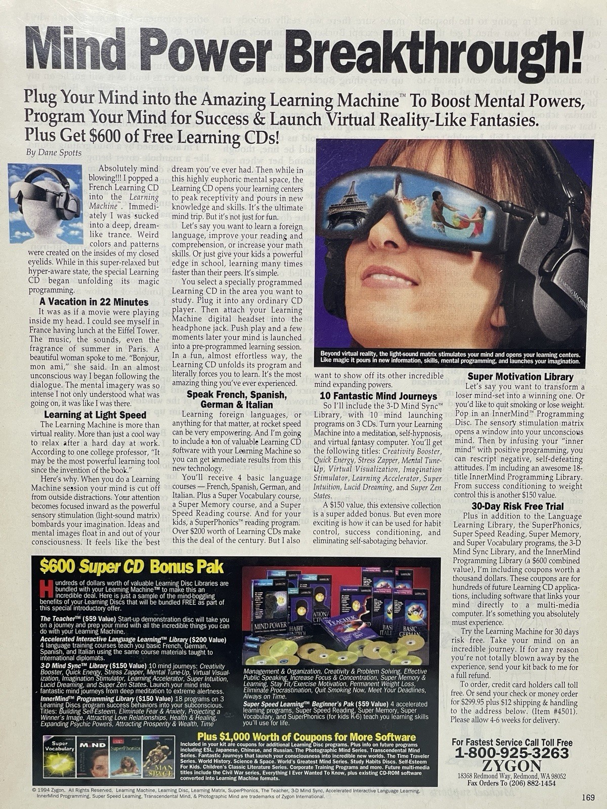 Vintage Mind Power Breakthrough Learning Machine CD Print Ad 1994