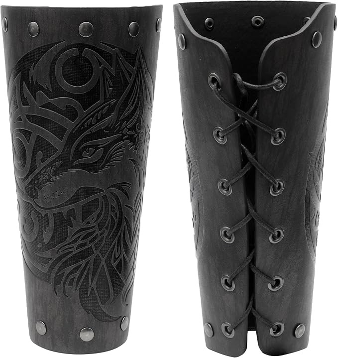 Viking Bracers Medieval Leather Bracers Embossed Wolf Leather Arm Guards Cuff Le