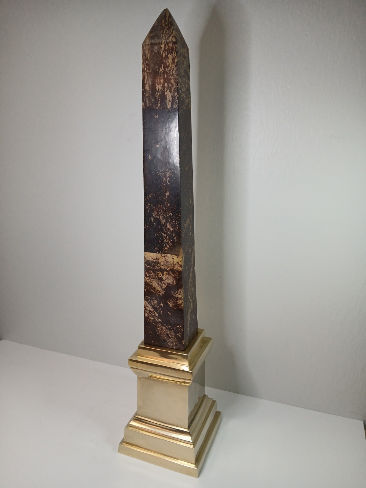 Vintage Marble Obelisk Brass Base 23.5