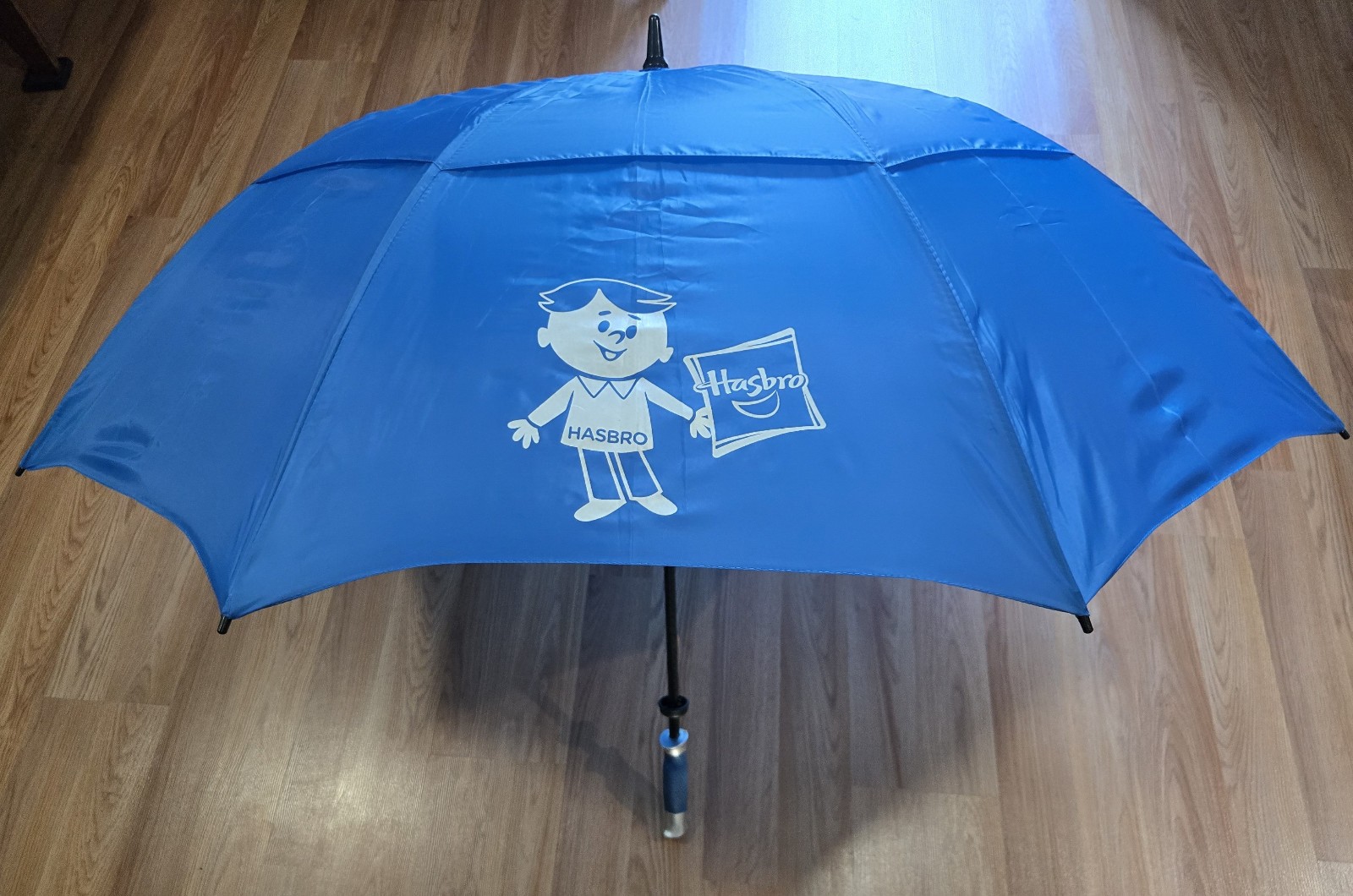 Hasbro Promo Promotional Umbrella VTG Blue Cartoon Boy Double-Canopy Nylon Golf