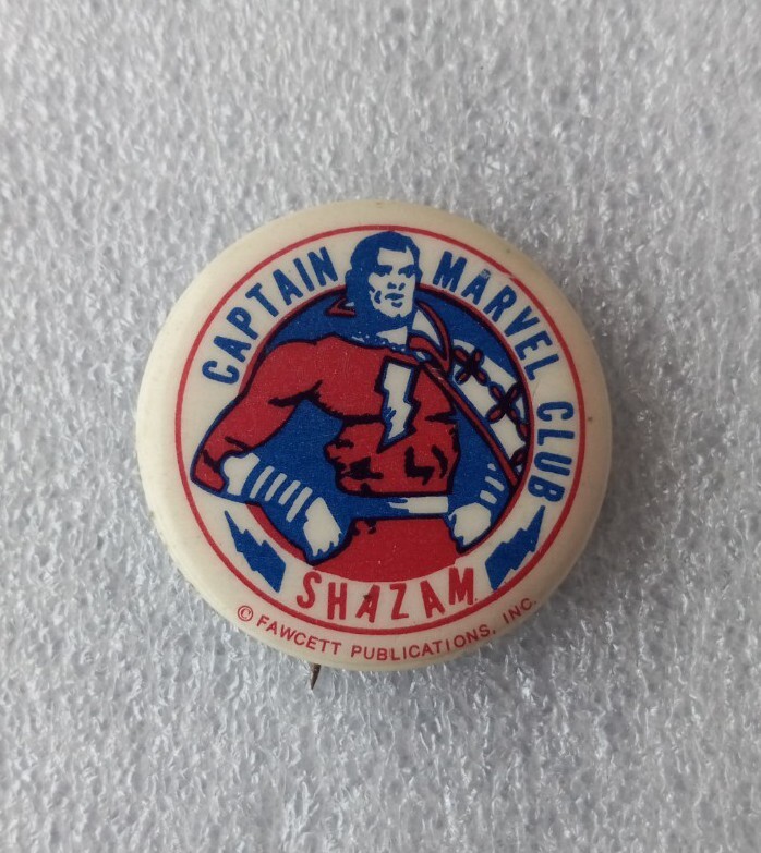 Vintage 1940s Captain Marvel Club SHAZAM Pinback Button Fawcett Publications