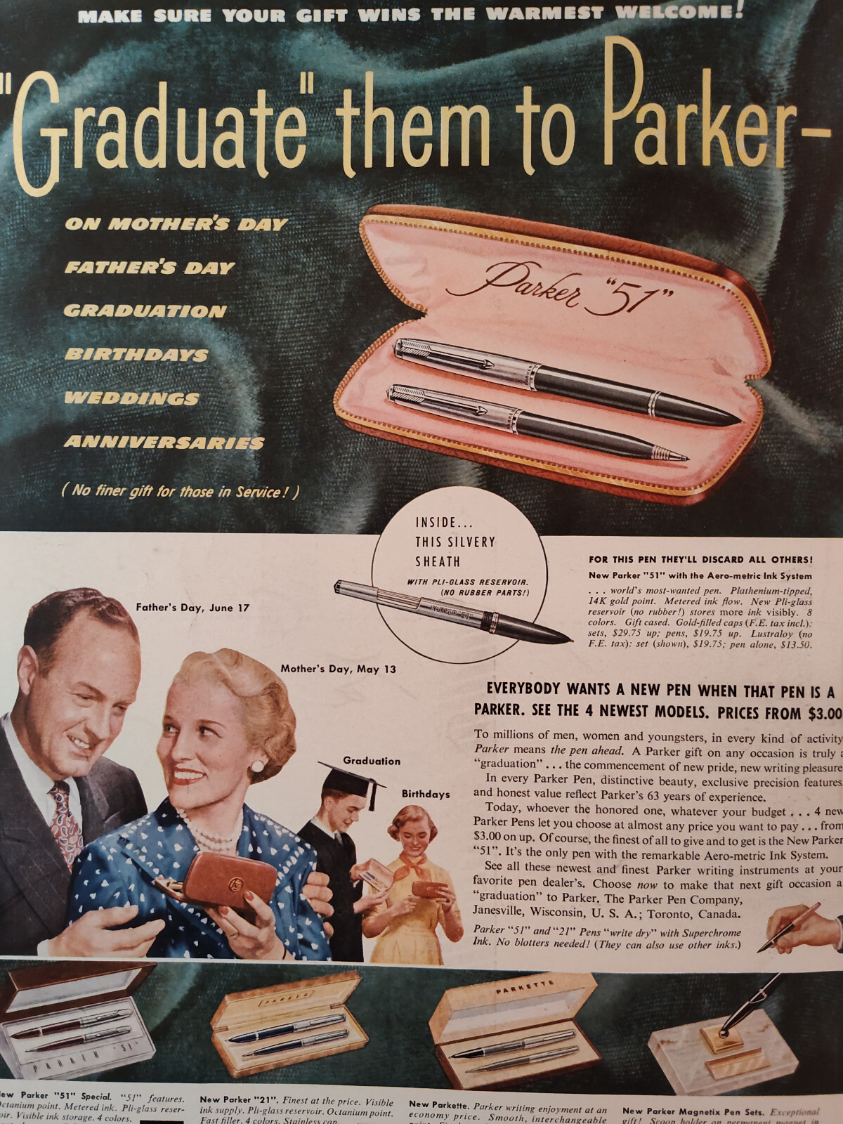 1951 Esquire Original Art Ad Advertisement PARKER 51 Pen Front Cover