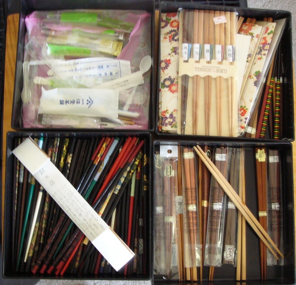 Vintage Japanese Jubako 4 Tiered Stackable Box FILLED WITH CHOPSTICKS