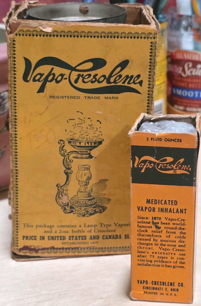 Antique Vapo-Cresolene Vaporizer Lamp Complete w/ Original Box Booklet Bottle