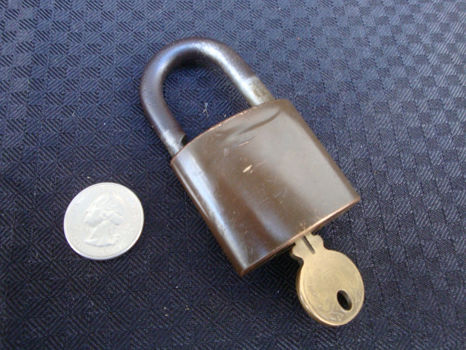 Vintage  Wilson Bohannan WB Brass Padlock Lock Original Key Dark Patina