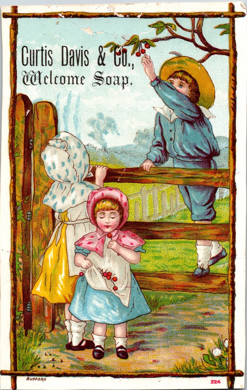 1880\'s Vintage Adorable Victorian Children Curtis Davis Welcome Soap Trade Card