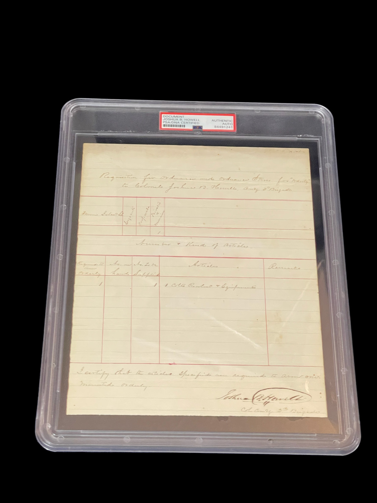 General Joshua B. Howell Civil War KIA Signed Autograph Document PSA DNA Slab