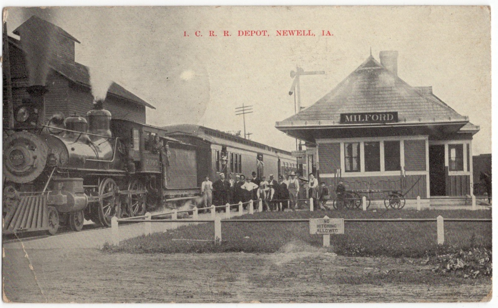 1909 IC R.R. Depot Newell Iowa Postmarked Sebree Kentucky Train Station Postcard