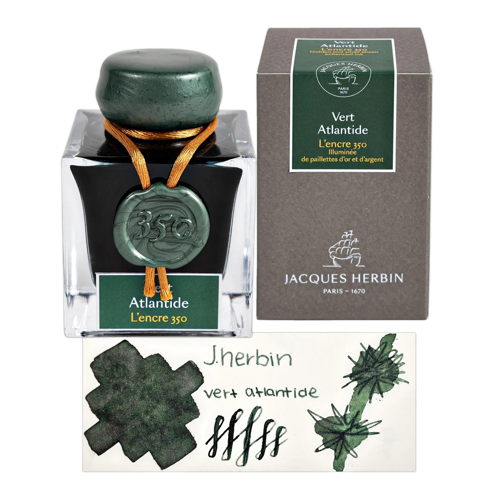 J. Herbin Encre 350 Bottled Ink for Fountain Pens in Vert Atlantide - 1 Bottle