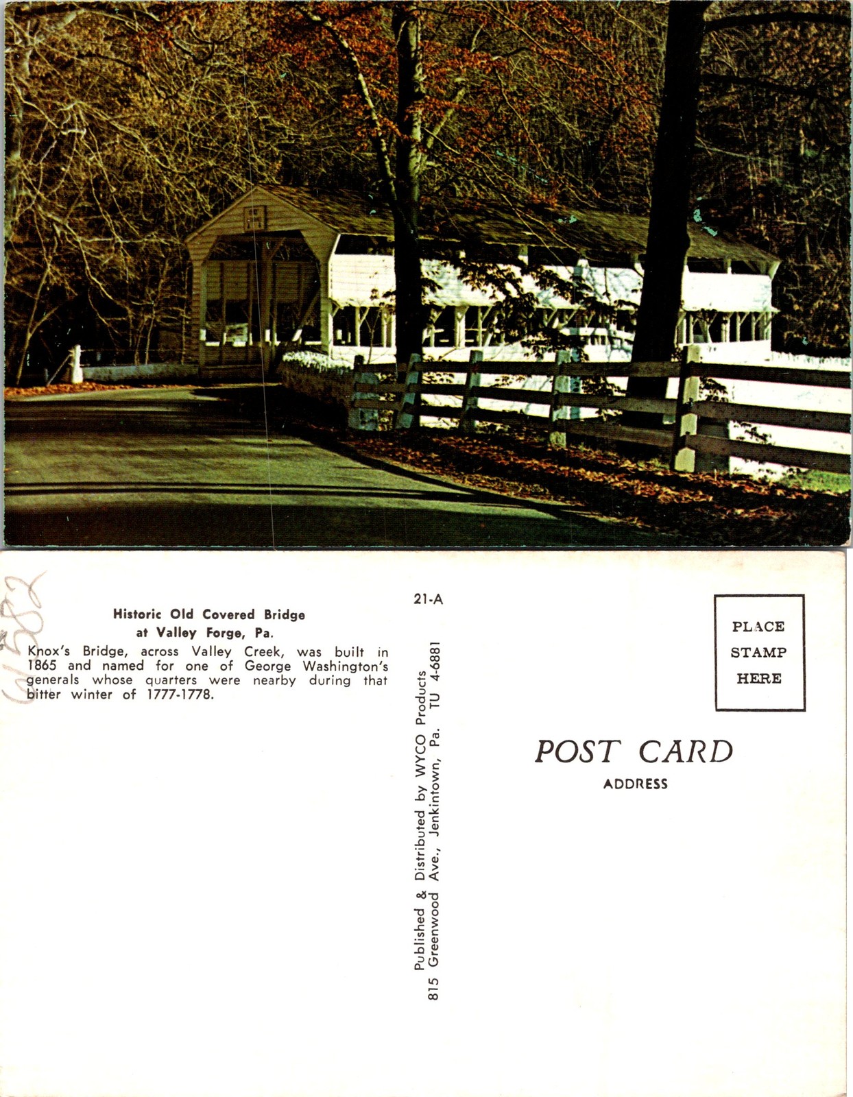 Valley Forge PA Historic Old Covered Bridge Postcard 61582