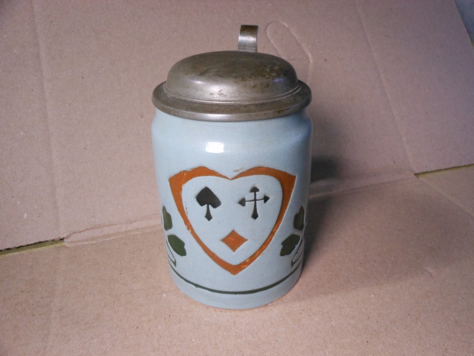 Antique Gerz Germany Lidded Beer Stein 0.5L 1295 Art Nouveau Abstract