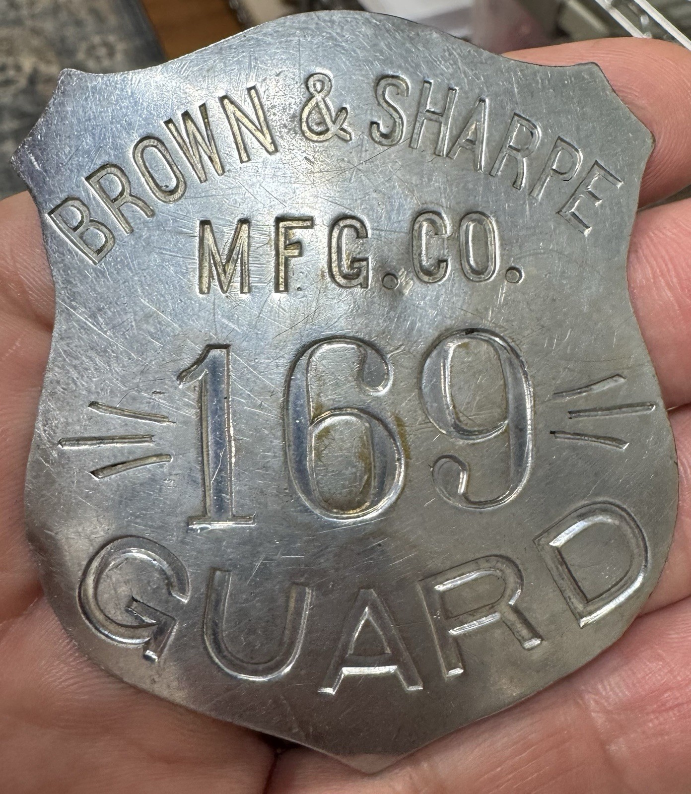 Antique Brown & Sharpe MFG Guard Badge AA White 3 Antique Brown & Sharpe MFG Guard Badge AA White 3
