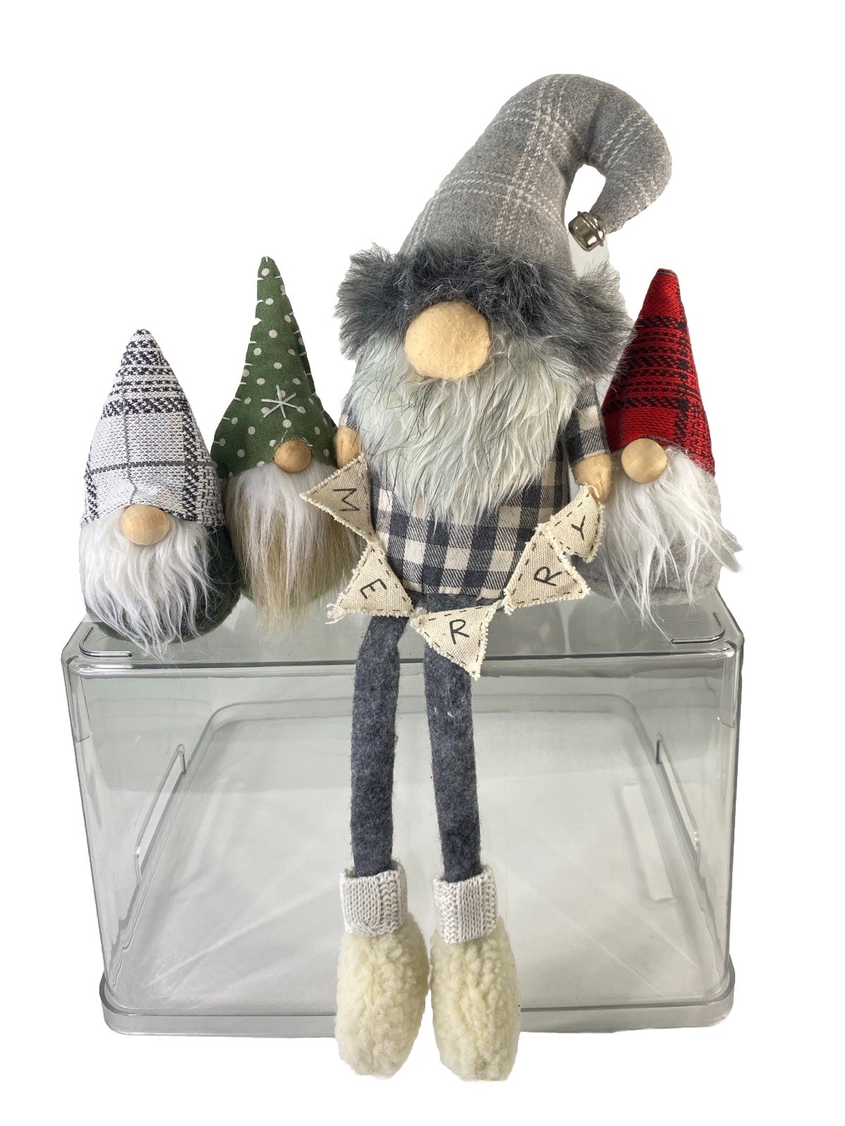 Mud Pie Christmas Gray Gnome “Merry” Shelf Sitter with Dangling Legs & Friends