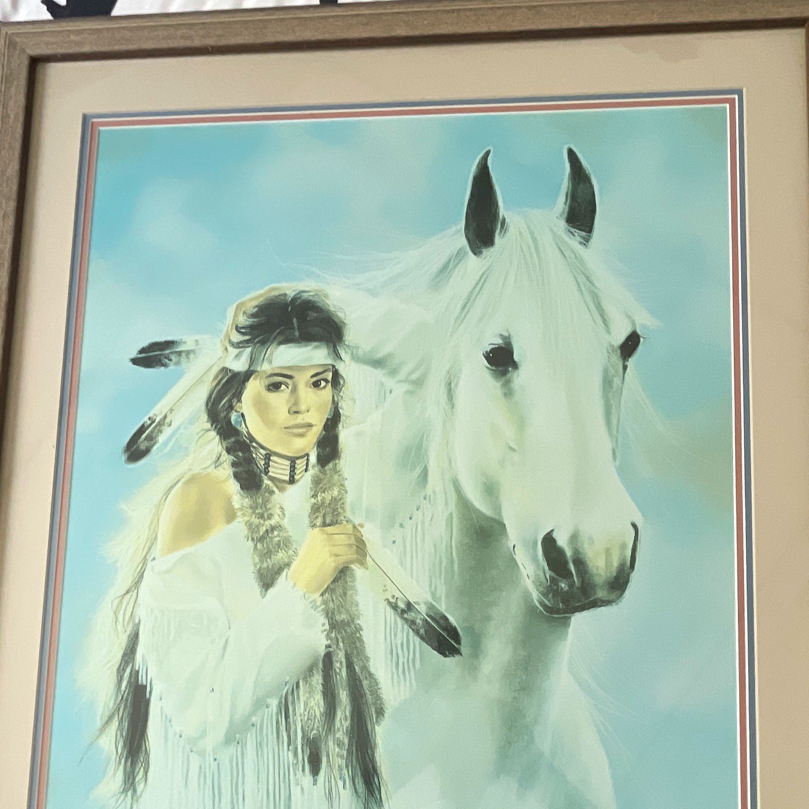 Native American Woman with White Horse Painting