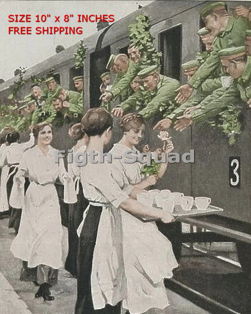 WW2 8x10 Photo Austrian Girls Serving Tea to a Train of Troops O8124 WW2 8x10 Photo Austrian Girls Serving Tea to a Train of Troops O8124