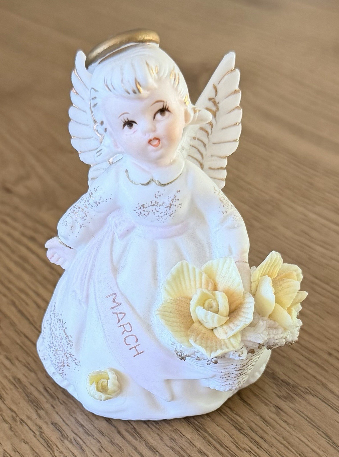 Vintage 1950/1960s Lefton 3332 Yellow Daffodil March Birthday Angel Figurine