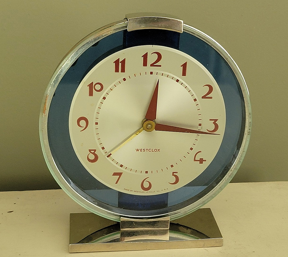 w/Running Video:  1938 Vintage Westclox Andover Deco Blue Glass Electric Clock