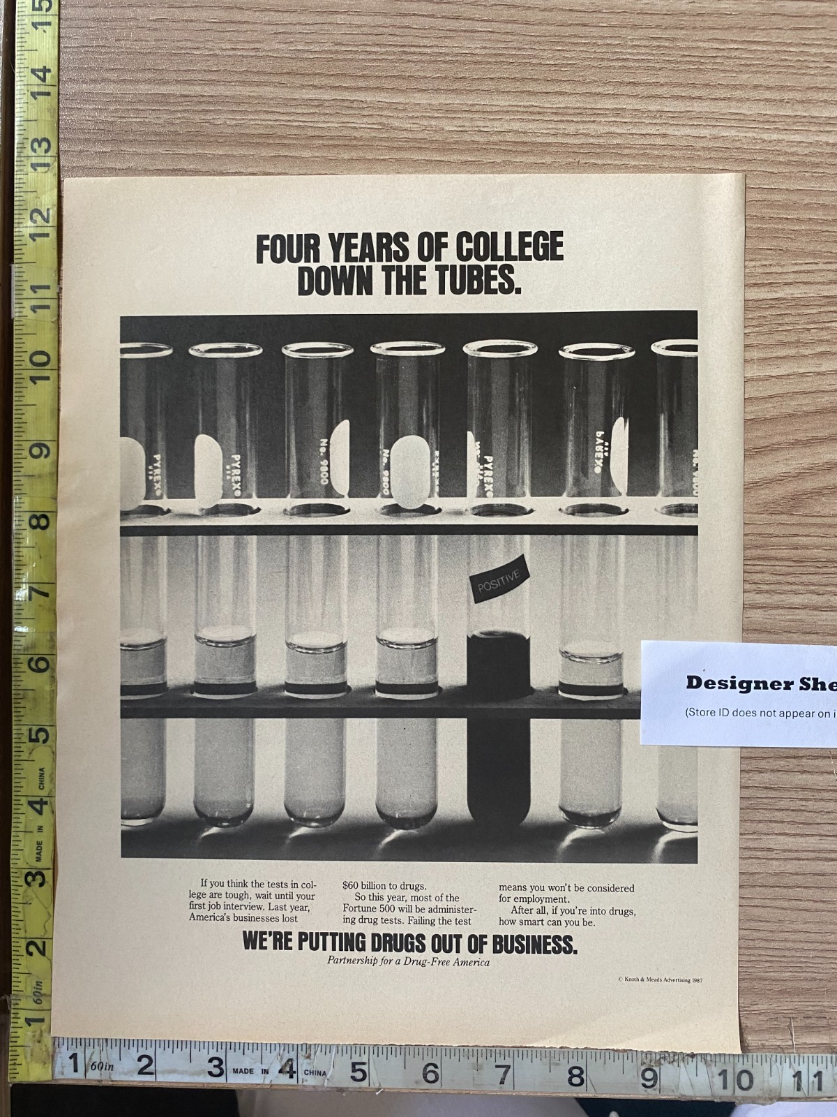 Partnership For Drug Free America Vintage 1989 PAPER Print Advertisement