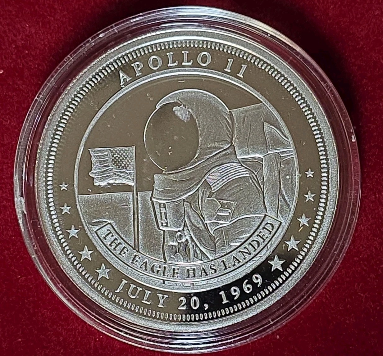 2019 SILVER PLD FIJI APOLLO 11 THE EAGLE HAS LANDED July 20, 1969 1 Dollar Coin