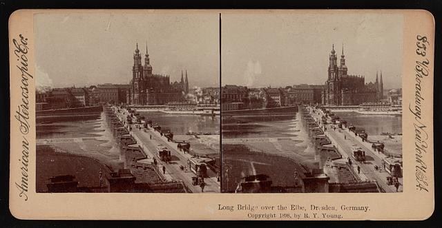 Long bridge over the Elbe, Dresden, Germany Old Photo