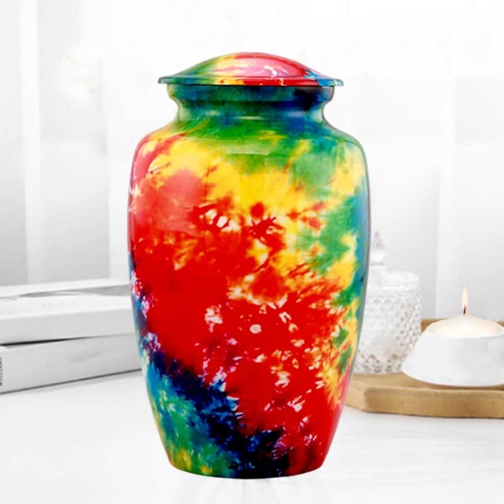 Tie Dye Large Cremation Urn for Adult Human Ashes Handcrafted Memorial 200 LBS