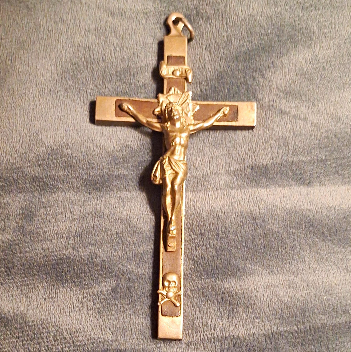 Vintage Antique Crucifix Cross Pendant w/ Jesus Figure & Skull Detail