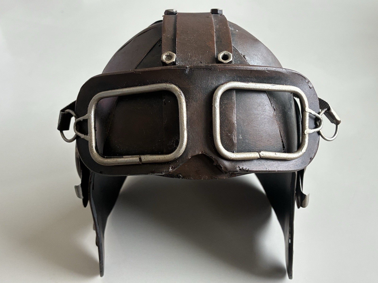 Vintage Aviator Mini Desktop Helmet Replica All Metal Pilot Helmet w/Goggles