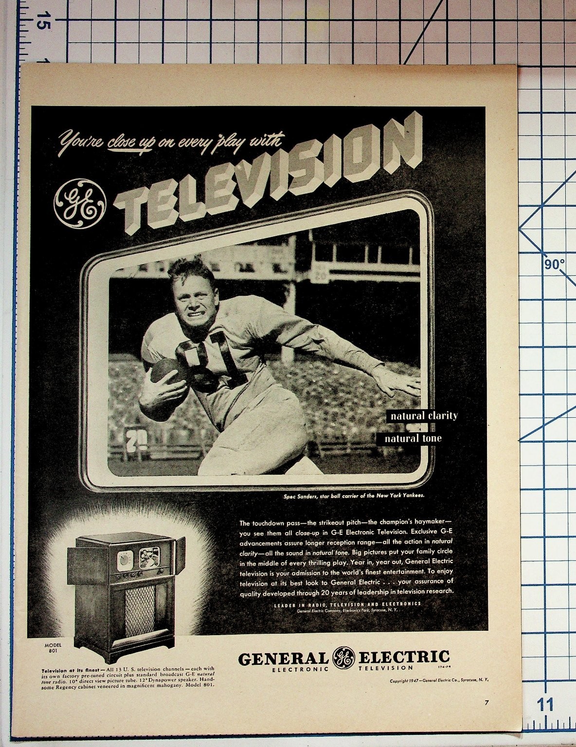 1947 GE Television Ad Spec Sanders Football Yankees Vintage TV Original Print 1947 GE Television Ad Spec Sanders Football Yankees Vintage TV Original Print