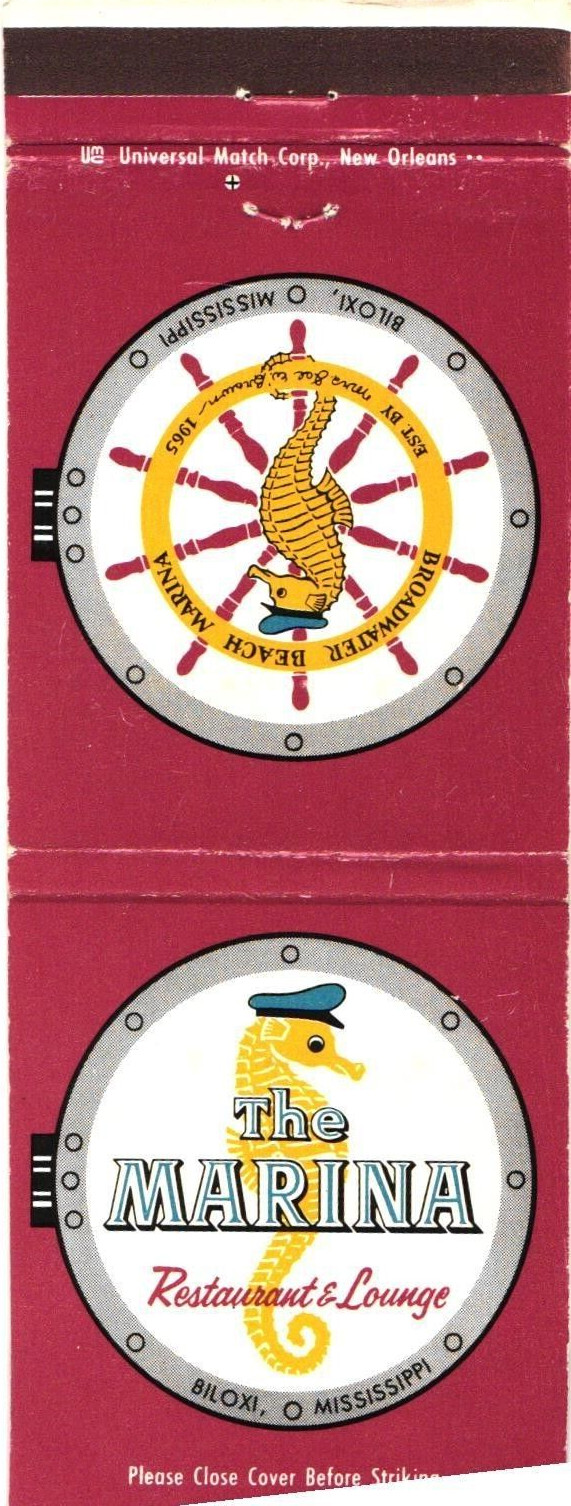 Broadwater Beach Marina Biloxi MS Vintage Matchbook Cover 1970s Seahorse Broadwater Beach Marina Biloxi MS Vintage Matchbook Cover 1970s Seahorse