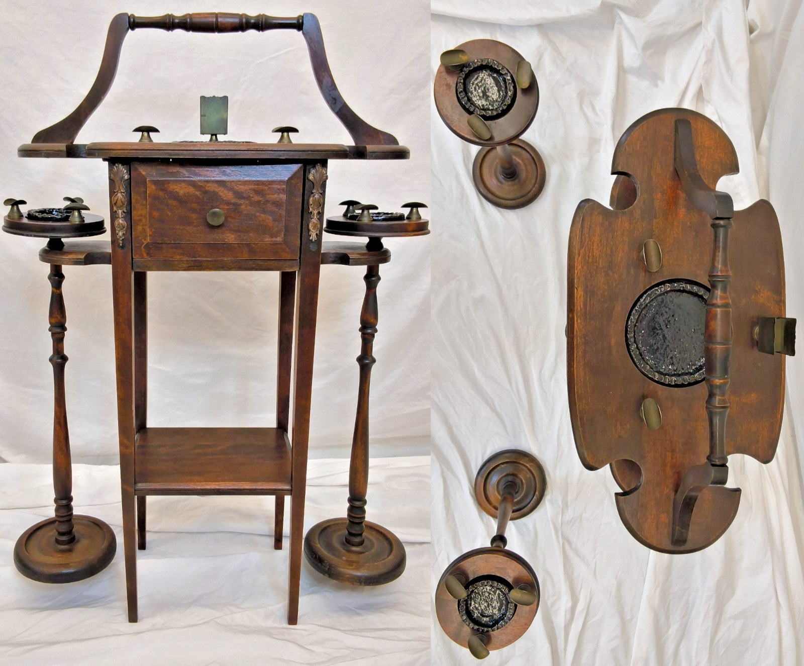 Antique Tobacco Stand with 2 Removable Portable Ashtray Stands #W5760