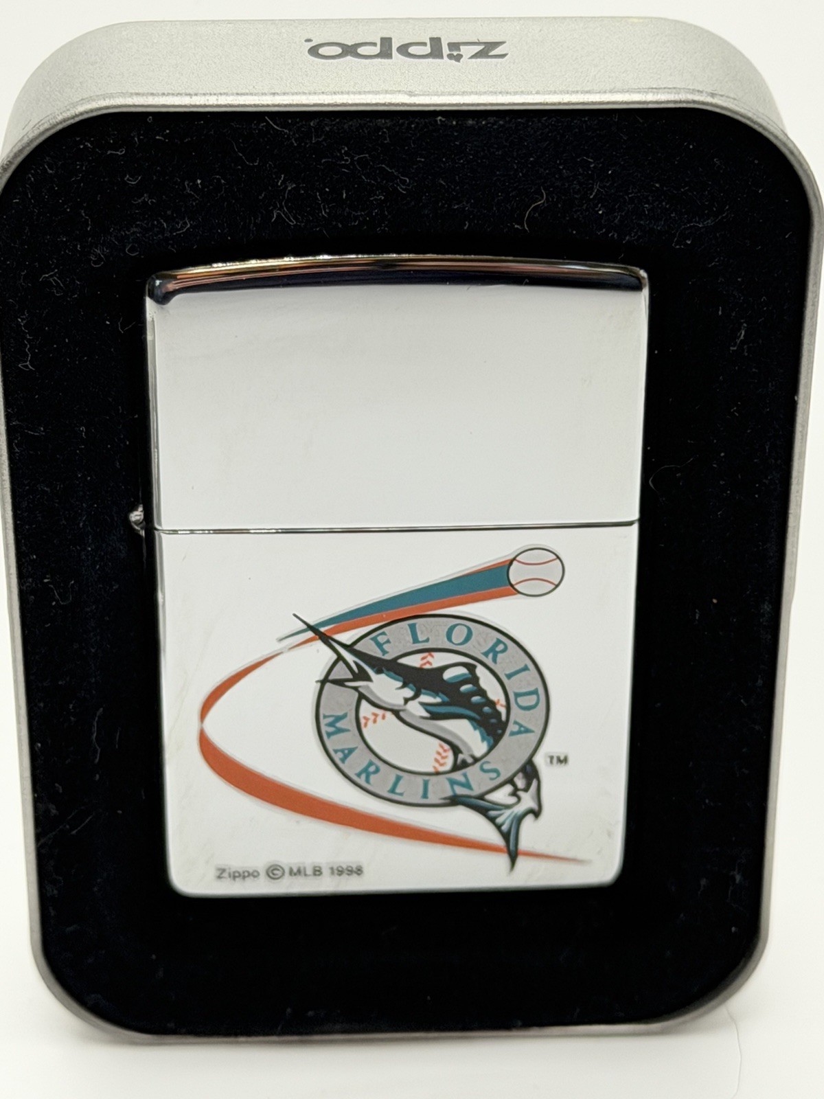 Vintage 1998 Florida Marlins Baseball MLB HP Chrome Zippo Lighter NEW B15