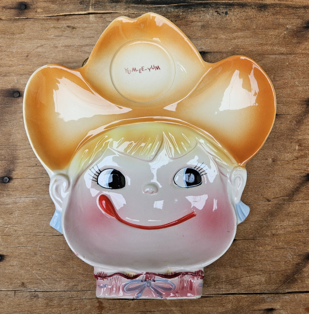 Vintage YUM-EE-YUM Ray Gee Hanging Plate Pink Girl Cowgirl