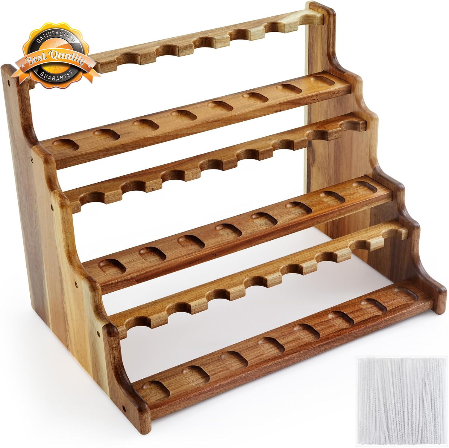 Acacia Wood Pipe Stand Holder for 24 Smoking Pipes Display Rack