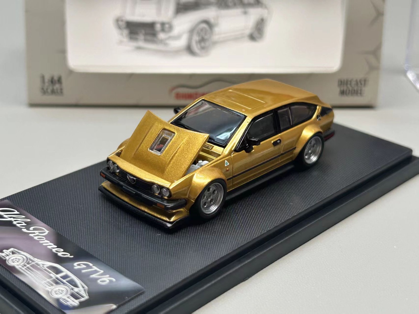 Tuned Gold Alfa Romeo GTV6 with Wide Body 1:64 - Stunning Alloy Model
