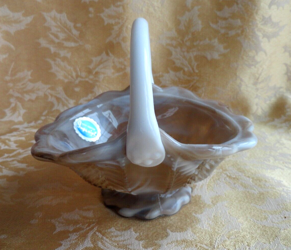 Vintage Imperial Glass Light Caramel Brown and white Slag Basket
