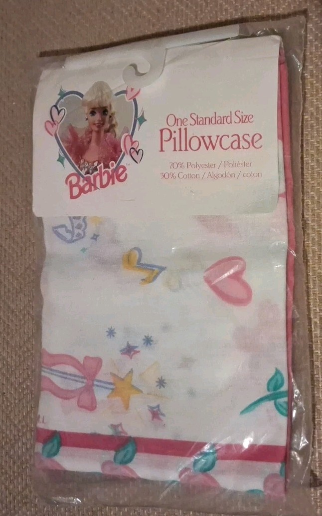 Vintage 1995 Barbie Pillowcase Pink Roses Hearts Music The Bibb Company USA- NOS
