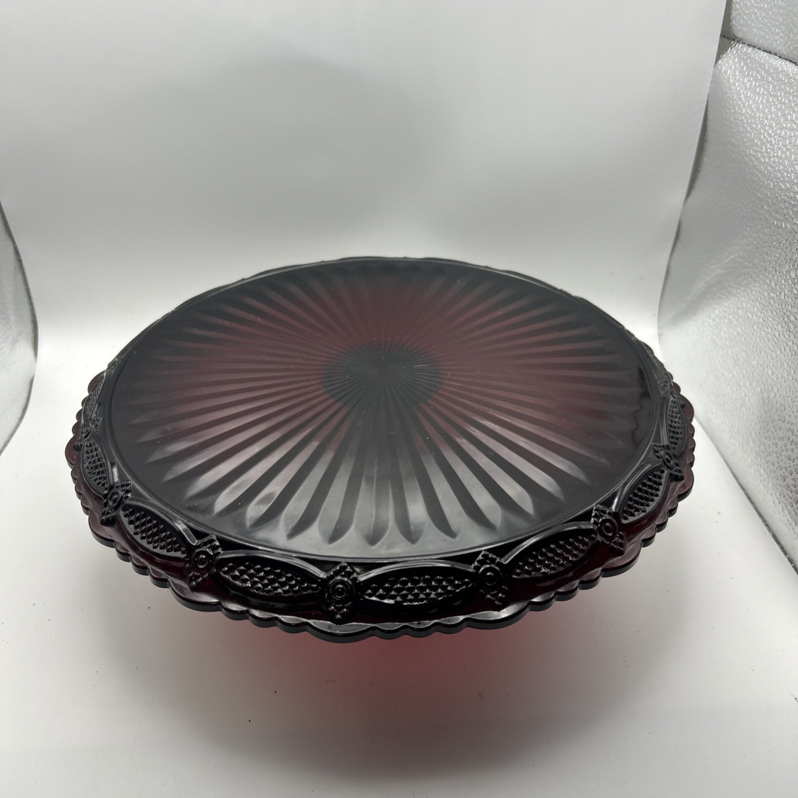 Vintage Avon 1876 Cape Cod Ruby Red Glass Pedestal Cake Plate Stand Vintage Avon 1876 Cape Cod Ruby Red Glass Pedestal Cake Plate Stand