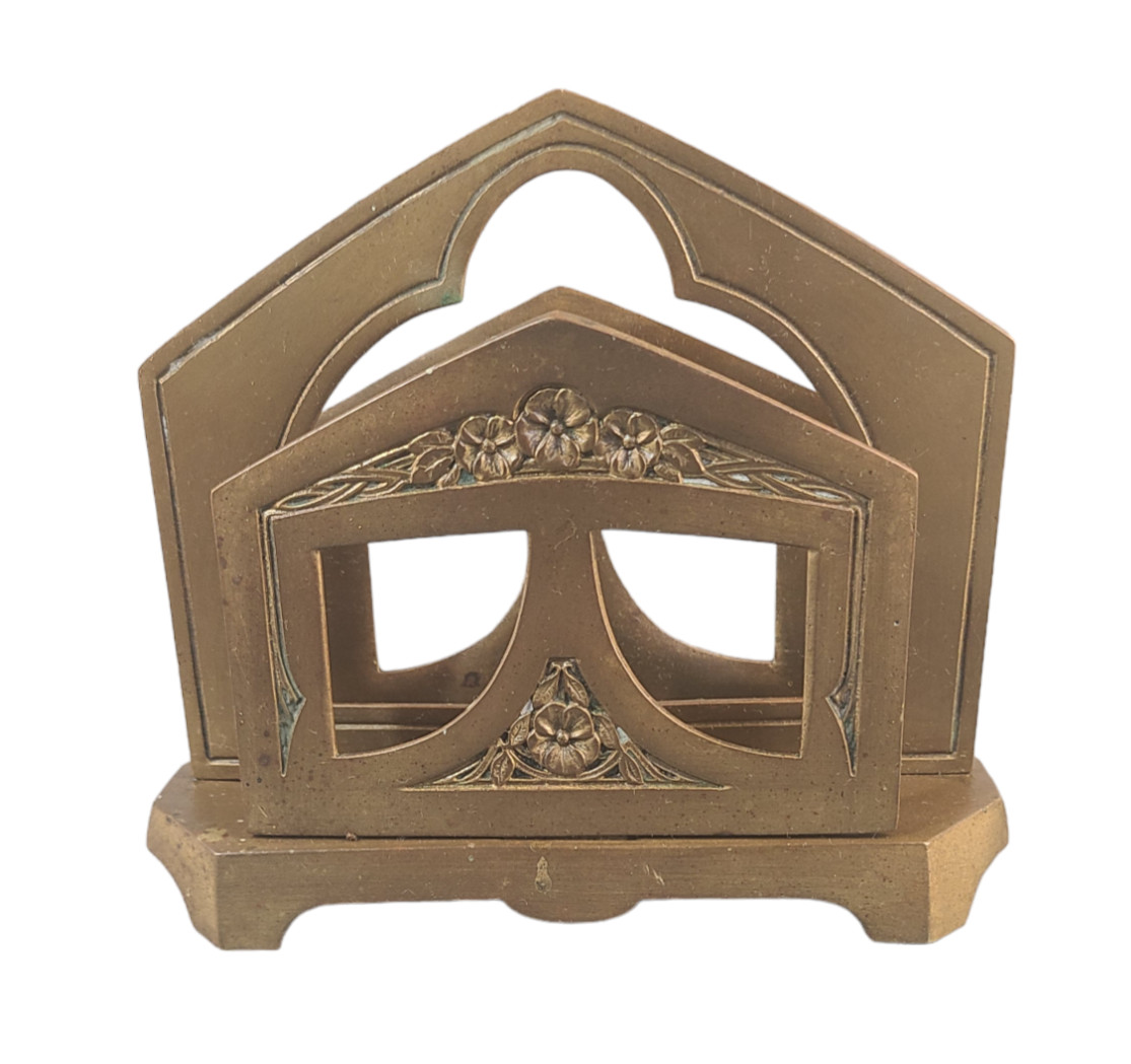ANTIQUE ART NOUVEAU BRONZE GESCHUTZT DESK ART LETTER HOLDER