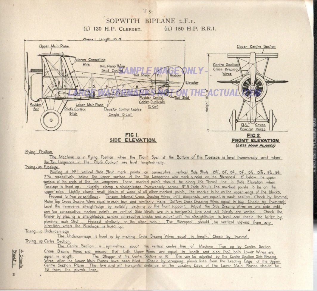 Sopwith Camel 2F1 pilots manual royal flying corps PDF arc original ww1 RAF 1918