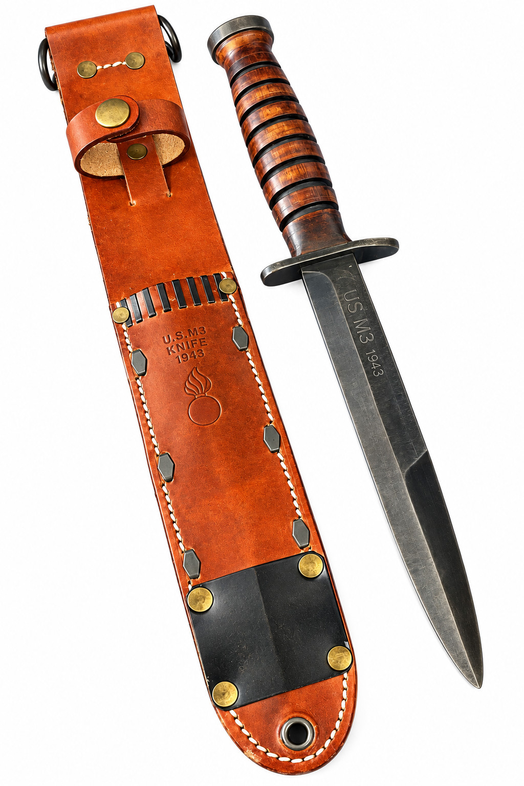 U.S. M-3 FIGHTING KNIFE W/ SHEATH KNIFE DATED 1943